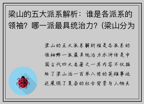 梁山的五大派系解析：谁是各派系的领袖？哪一派最具统治力？(梁山分为几大派)